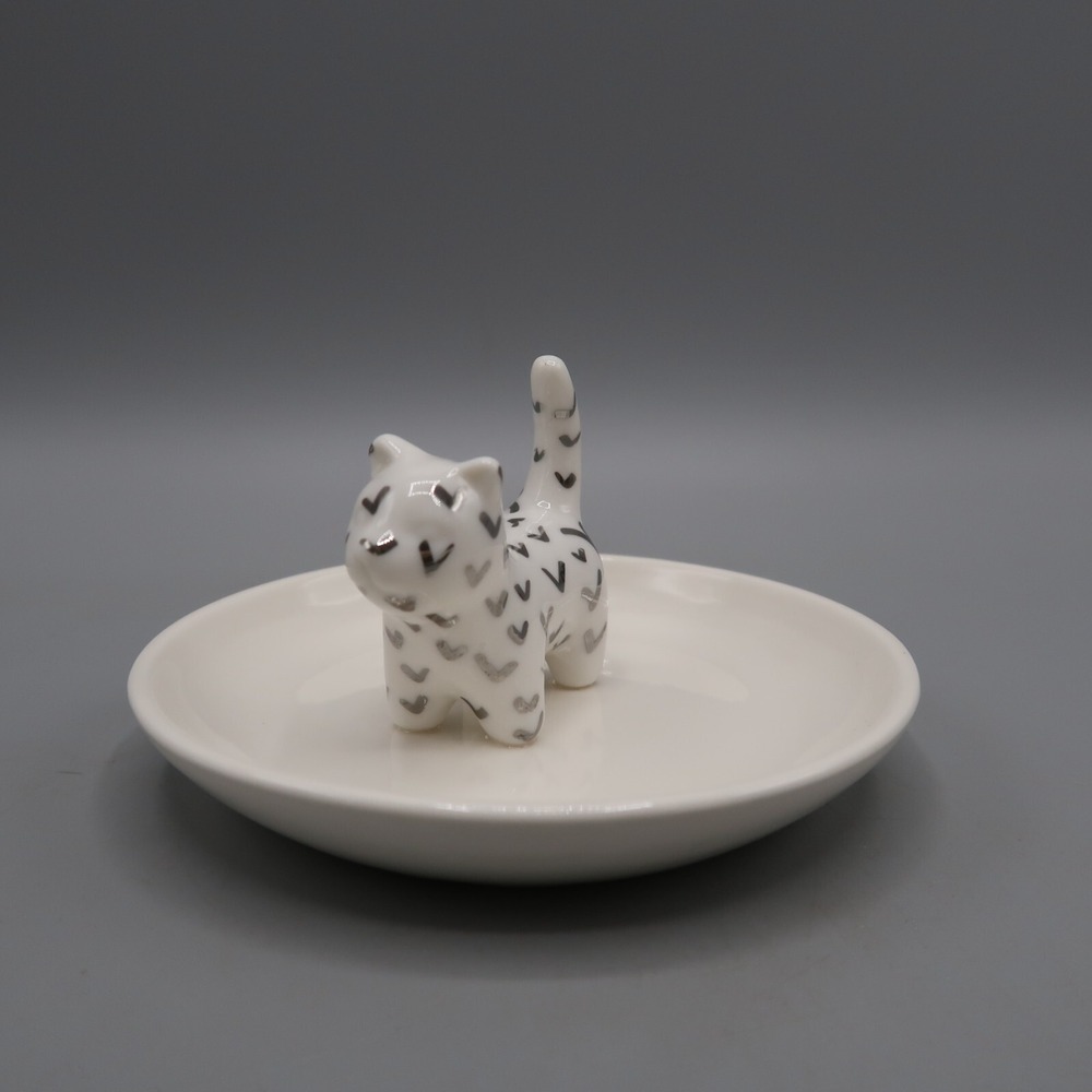 White Cat Themed Ring Holder Trinket Tray Chic Jewelry Organizer Lauren Conrad - Picture 1 of 5